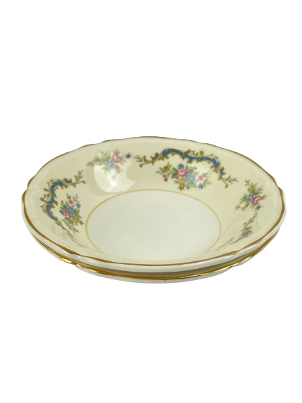 Lot of 2 Vintage Edwin Knowles 49-5 Floral Fruit Bowls with Handles USA