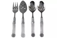 Set of 4 Serving Utensils Stainless Steel and Crystal Cut Plastic Handles