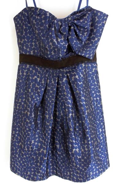 BCBG MAXAZRIA Mod Party Dress Jacquard Polka Dot Ink Blue Straples Womens Sz 12