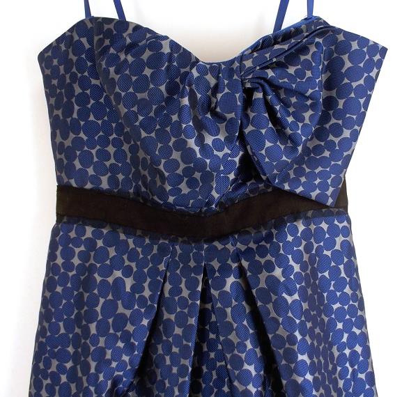 BCBG MAXAZRIA Mod Party Dress Jacquard Polka Dot Ink Blue Straples Womens Sz 12