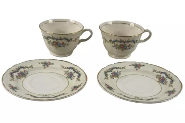 Lot of 2 Vintage Edwin Knowles Princess Floral Cups & Saucers Chips Crazing