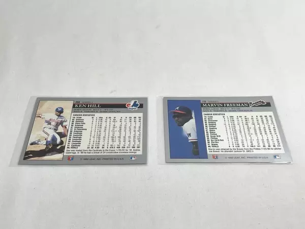 Lot of 2 Vintage 1992 Leaf Baseball Cards Freeman Braves & Hill Expos
