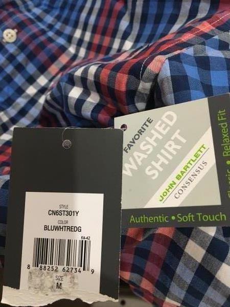 John Bartlett Consensus Red White Blue Men's Plaid Cotton Button Shirt M w/ Tag