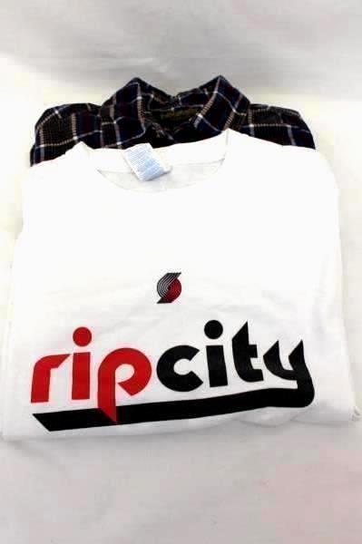 Men's Shirts Cambridge Blue Plaid Flannel M + Portland TrailBlazers Rip City T