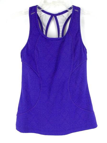 ATHLETA Printed Energy Tank Built in Bra Cycle Spin Run Yoga Purple Sz XS