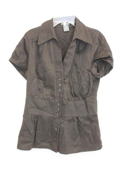 Womans Short Sleeved Brown Button Up Shirt Size 4 100% Cotton By Ann Taylor