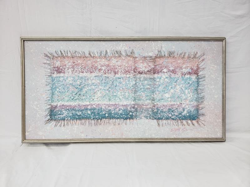 Large S McGrow Framed Burlap Art Painting Pastel Colors 22 Inch By 42 Inch Swedemom