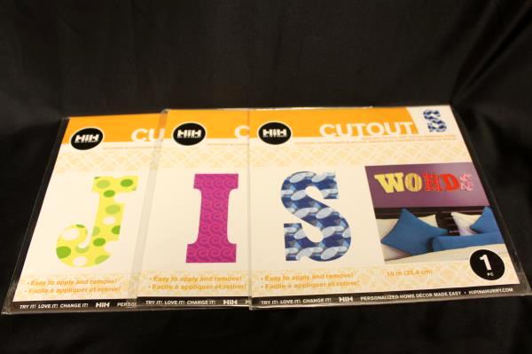 Lot of 6 Hip In A Hurry Letter Cutout Wall Decor: One 11 1/4 In Each- S, I, J, A
