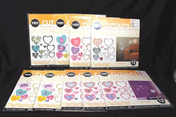 Lot of 9 Hip in a Hurry Heart Wall Stickers Twelve (12) 11 1/4 Pieces In Each