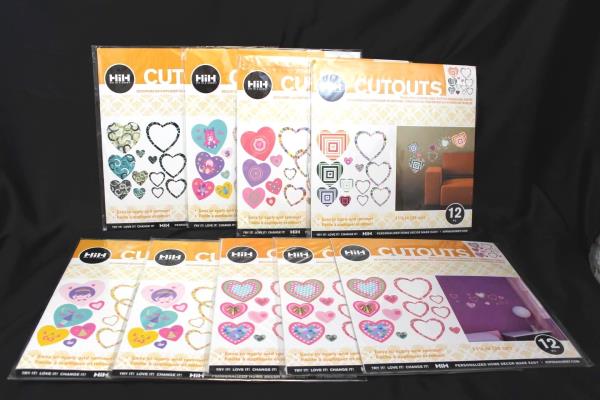 Lot of 9 Hip in a Hurry Heart Wall Stickers Twelve (12) 11 1/4 Pieces In Each