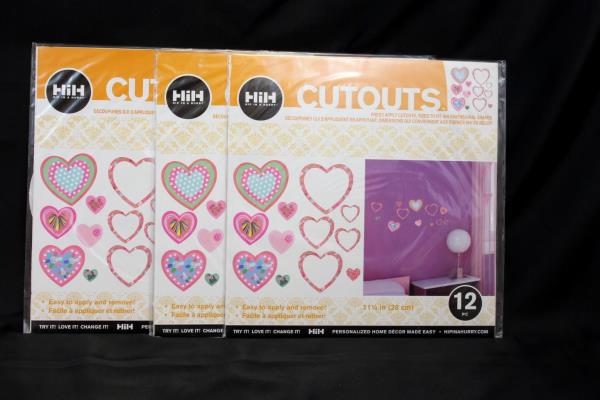 Lot of 9 Hip in a Hurry Heart Wall Stickers Twelve (12) 11 1/4 Pieces In Each