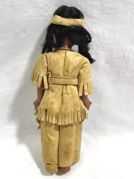 Vintage Plastic Native American Doll with Beads Fringe 7.25" Tall