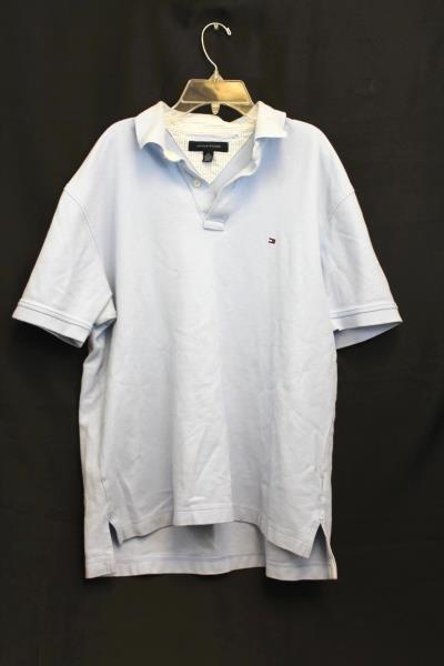 Tommy Hilfiger Size Large Men's Light Blue Polo Shirt 100% Cotton