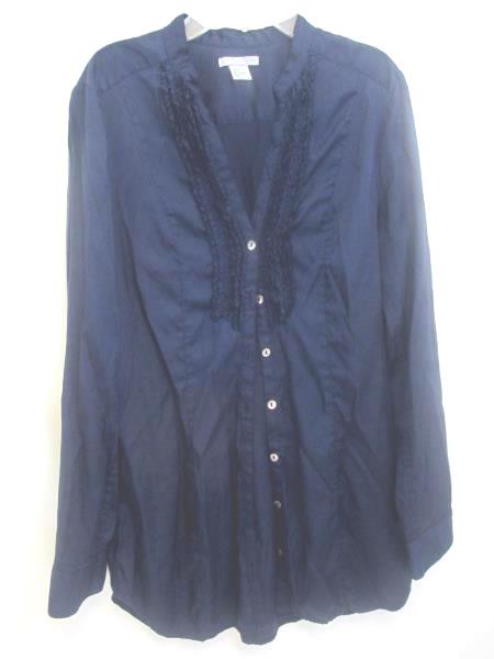 H&M Silk Shirt Long Sleeve Shirt Dark Blue Women's Size 6
