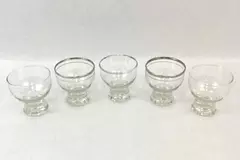 Lot of 5 Vintage Mini Clear Cocktail Shot Glasses Silver Rim 2.5x3in