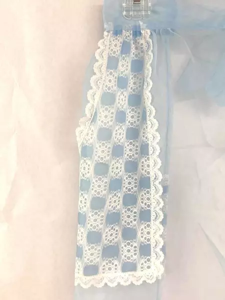 Vintage Beco Helman Half Apron Baby Blue White Lace Sheer Pockets Retro Country