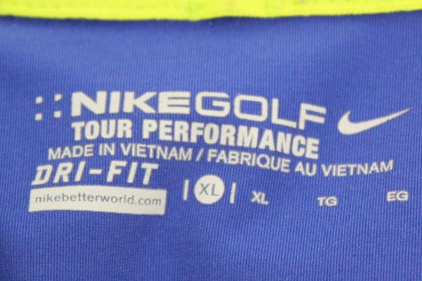 NIKE Dri Fit Golf Polo Tour Performance Athletic Top Blue w/ Green Men's XL