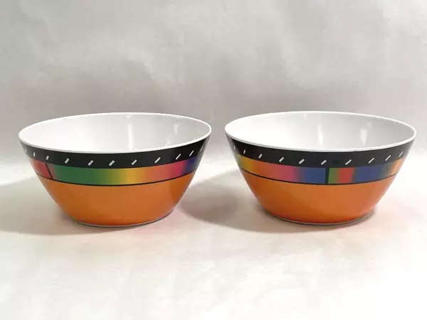 Gibson Home Melamine Cereal Bowls Orange With Black And Rainbow Bands