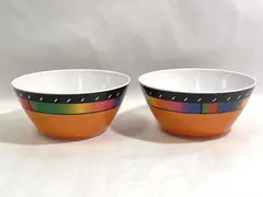 Gibson Home Melamine Cereal Bowls Orange With Black And Rainbow Bands