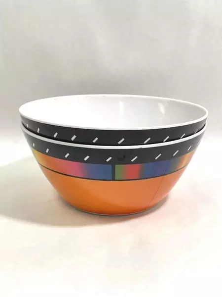 Gibson Home Melamine Cereal Bowls Orange With Black And Rainbow Bands
