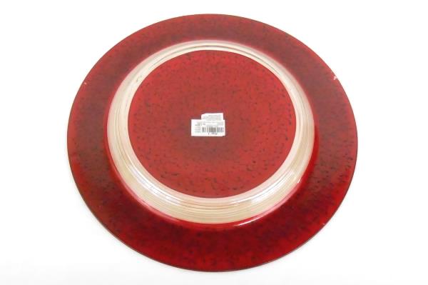 Pier 1 Red Mouth Blown Handcrafted Swirl Serving Decorative Plate Stand Red Gold