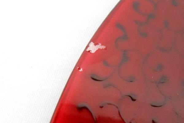 Pier 1 Red Mouth Blown Handcrafted Swirl Serving Decorative Plate Stand Red Gold