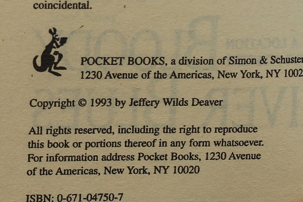 Bloody River Blues Jeffery Deaver Paperback Novel 1993 Pocket Books