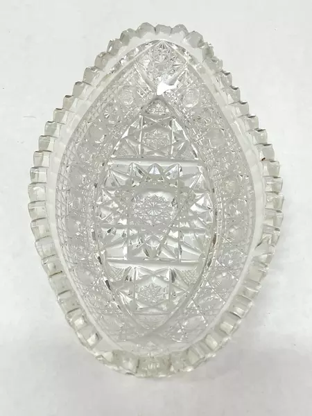 Vintage Oval Hobstar Button Celery Bowl Sawtooth Rim Clear Glass 8.5in Long