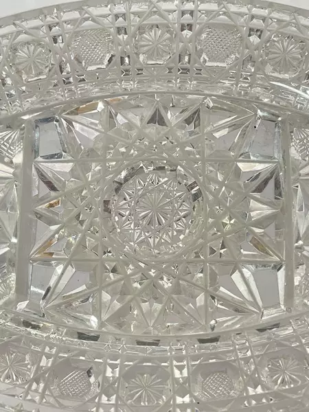 Vintage Oval Hobstar Button Celery Bowl Sawtooth Rim Clear Glass 8.5in Long