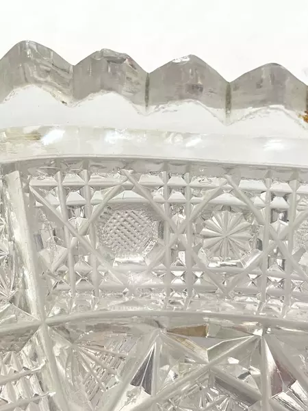 Vintage Oval Hobstar Button Celery Bowl Sawtooth Rim Clear Glass 8.5in Long