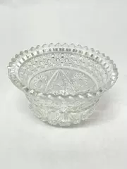 Vintage Button Hobstar Fan Crystal Bowl Sawtooth Rim 5.25 inch