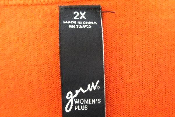 GNW Women's Pullover Long Sleeve 79%Rayon Light Grey Gray Orange Size XXL