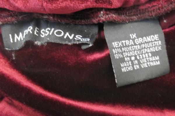 Impressions Women's Leggings Velvet Burgundy 90% Polyester Size XL