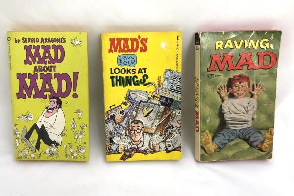 3 Mad Magazine Paperback Books 1970s RAVING MAD; MAD ABOUT MAD; DAVE BERG