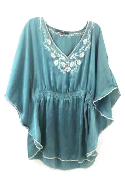 Green Floral Baggy V-neck Shirt By XXI Women's Size L