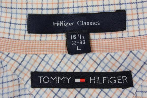 Tommy Hilfiger Classics Men's Long Sleeve Button-Up Shirt White Orange Blue Sz L