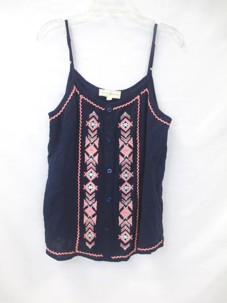 Sweet Journey Women's Tank Top Dark Blue Pink 100% Rayon Size Small