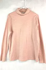 Liz Claiborne Turtleneck Top Women's Size XL Pink Silver Metallic Accent Striped