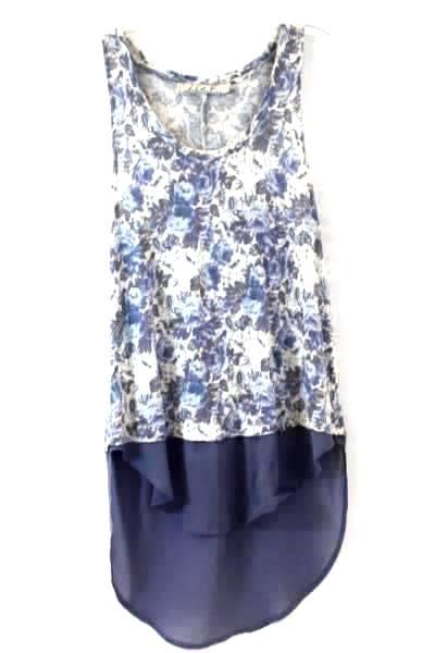 Chloe K Tank Top White Blue Floral Women's Size Small