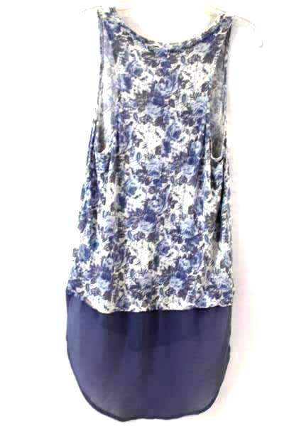 Chloe K Tank Top White Blue Floral Women's Size Small