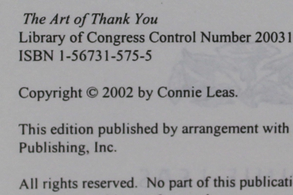 The Art Of Thank You by Connie Leas Hardcover Novel 2002 Beyond Words