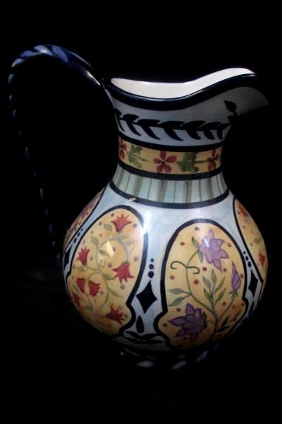Vintage Capriware Pitcher Vase Water Dish Bowl Hand Painted Floral Multi-Colored