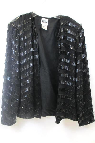 Leslie Fay Women's Over Shirt Black Sequence Long Sleeve Size Medium