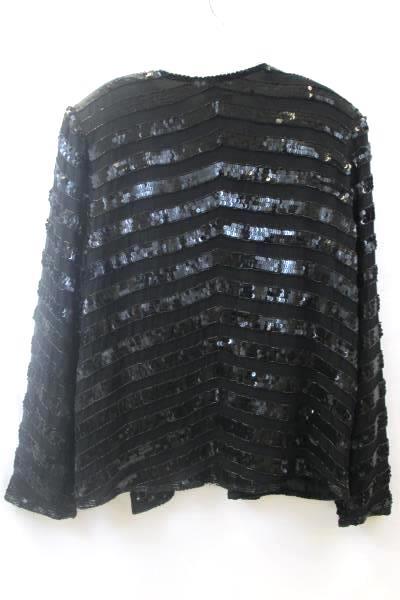 Leslie Fay Women's Over Shirt Black Sequence Long Sleeve Size Medium