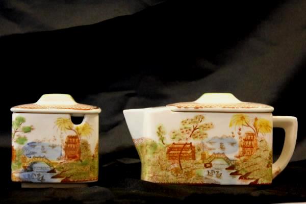 Vintage Hand Painted Japanese Teapot and Sugar Dish