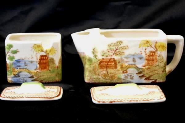 Vintage Hand Painted Japanese Teapot and Sugar Dish