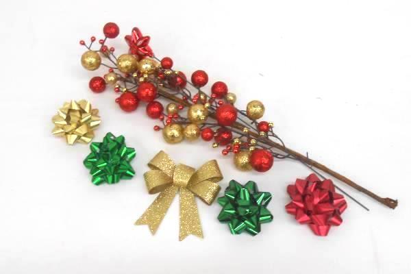 Lot of Christmas in July Decor Wrap Ornaments Bows Sparkly Trees Bells Door Hang