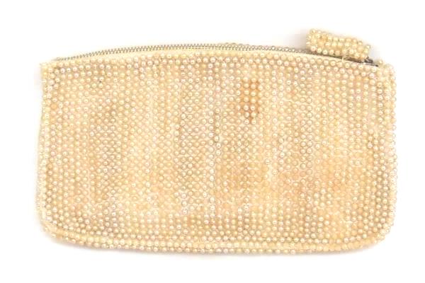 Vintage Art Deco Beaded Handbag Zip Close Pearly Inside Slit Pocket