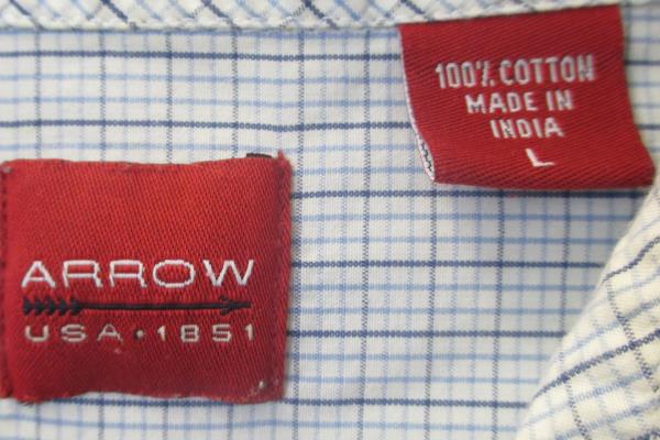 Men's Button Up By Arrow Long Sleeve White Plaid Size L