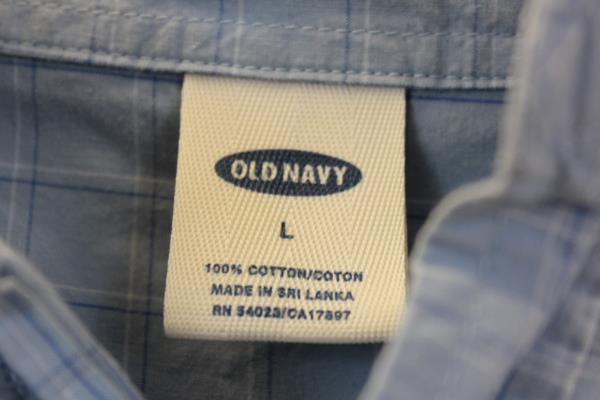 Men's Button Up By Old Navy Long Sleeve Blue White Plaid Size L